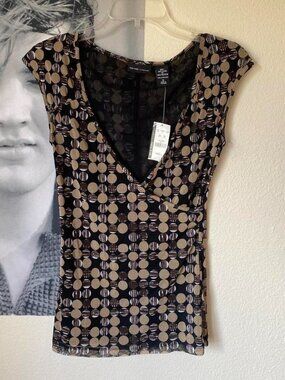New York & Company Women's Black and Tan Blouse